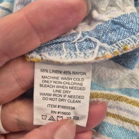 Briggs Women's White/Aqua/Orange Linen/Rayon Drawstring Shorts w Pockets - Picture 12 of 13